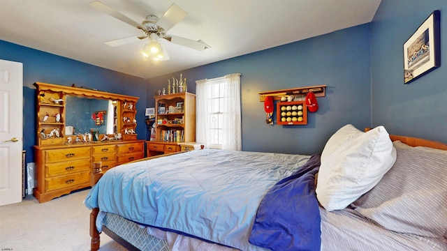 bedroom with carpet flooring and ceiling fan