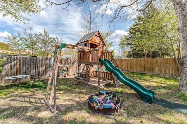 view of play area featuring a fenced backyard