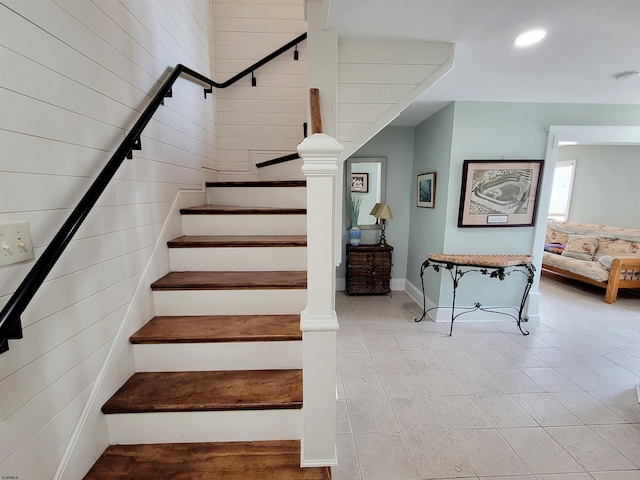 305 57th St Unit 305, Ocean City, NJ 08226 - stairs featuring recessed lighting, tile patterned flooring, and baseboards
