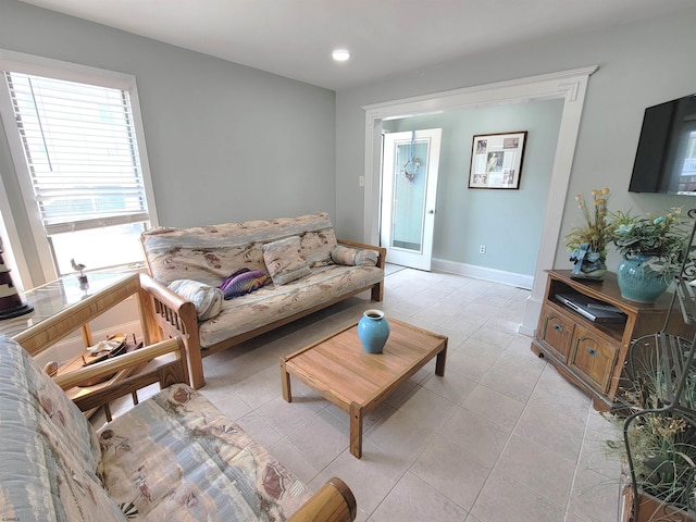 305 57th St Unit 305, Ocean City, NJ 08226 - living room featuring baseboards, recessed lighting, and light tile patterned floors