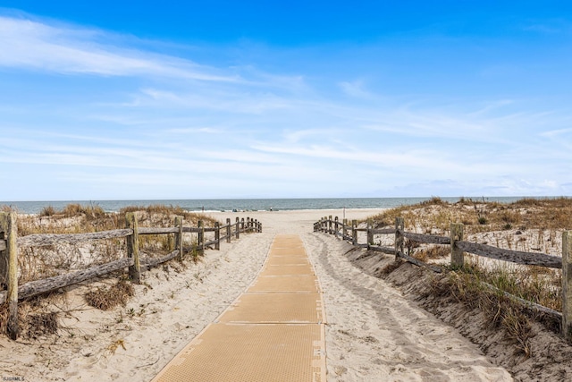 view of water feature featuring a beach view