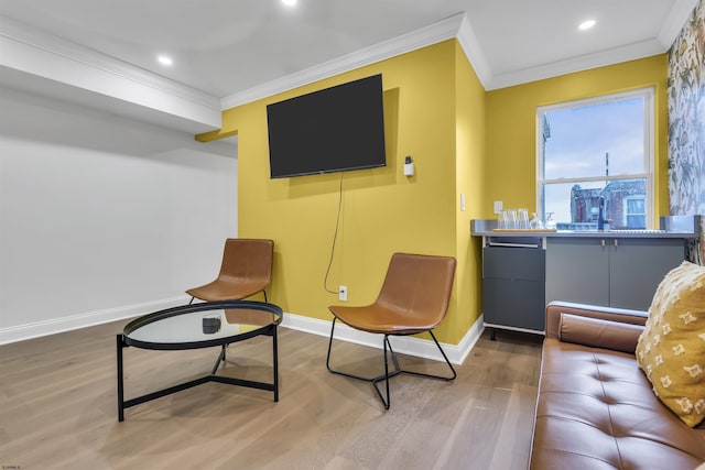 129 Seaside, Atlantic City, NJ 08401 - sitting room featuring baseboards, recessed lighting, wood finished floors, and ornamental molding
