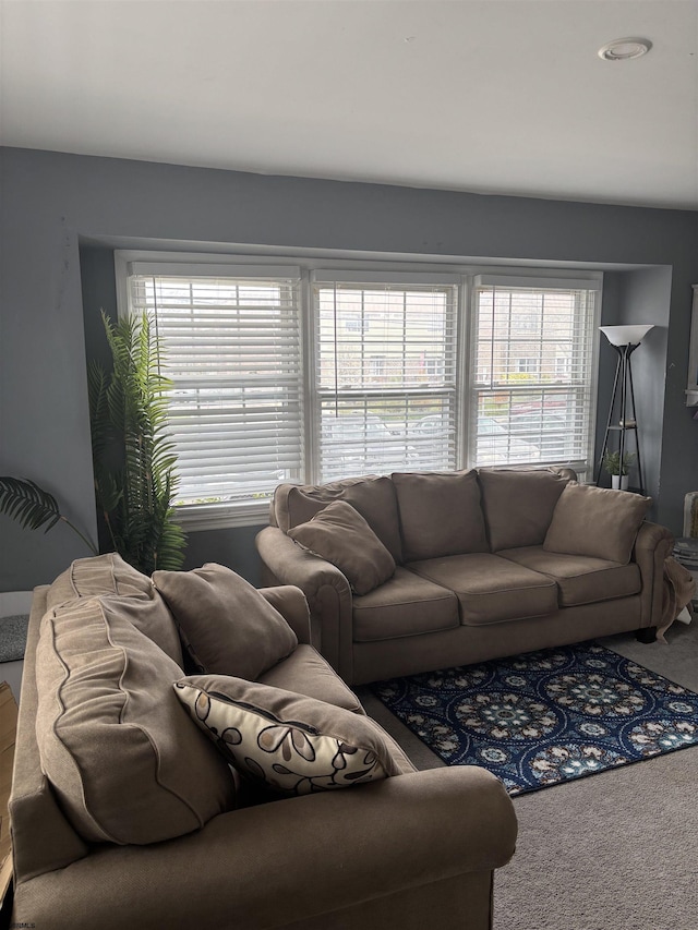 living room with carpet flooring and plenty of natural light