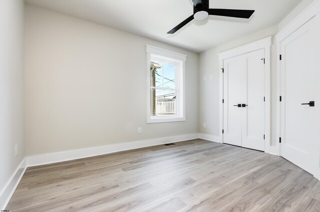 5513 W Ave Fl 1St, Ocean City, NJ 08226 - unfurnished bedroom featuring baseboards, a ceiling fan, light wood-style flooring, and visible vents