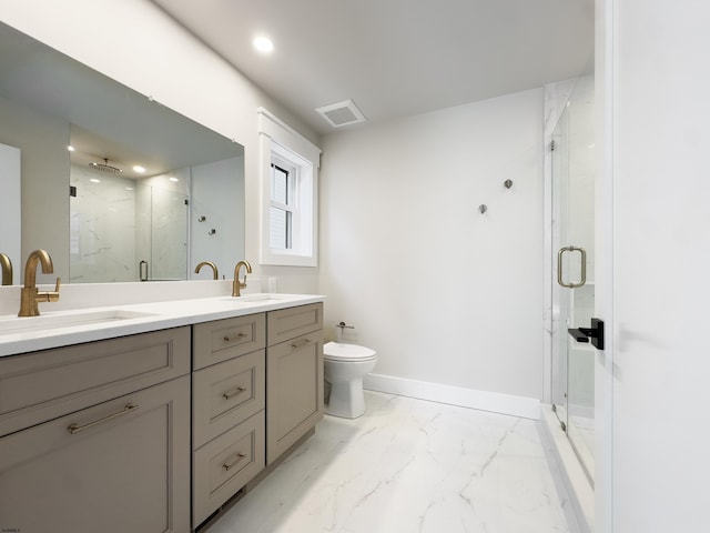 5513 W Ave Fl 1St, Ocean City, NJ 08226 - full bathroom with double vanity, a marble finish shower, a sink, and marble finish floor