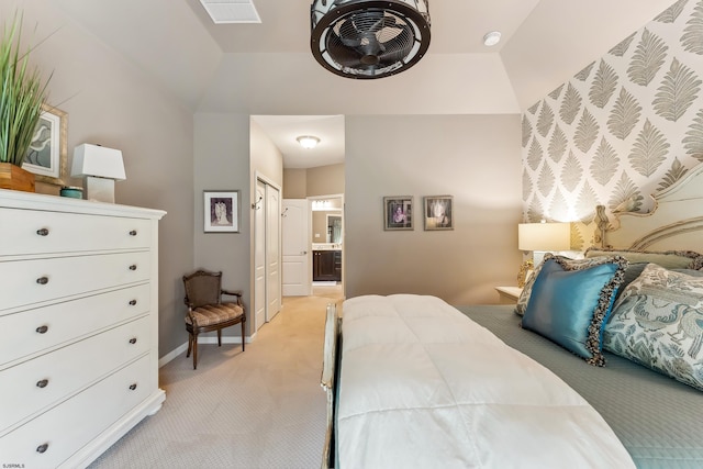 220 Ivy Rd, Egg Harbor Township, NJ 08234 - bedroom featuring baseboards, light colored carpet, visible vents, and ensuite bath