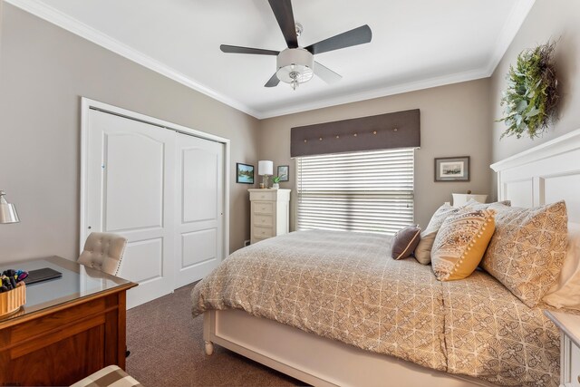 220 Ivy Rd, Egg Harbor Township, NJ 08234 - carpeted bedroom with ornamental molding, a closet, and ceiling fan