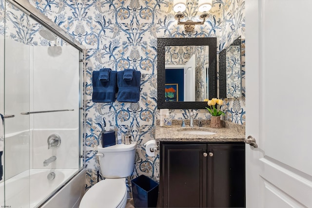 220 Ivy Rd, Egg Harbor Township, NJ 08234 - full bath with vanity, combined bath / shower with glass door, toilet, and wallpapered walls