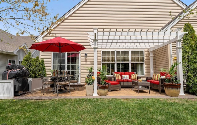 220 Ivy Rd, Egg Harbor Township, NJ 08234 - rear view of property featuring a yard, a pergola, an outdoor hangout area, and a patio area