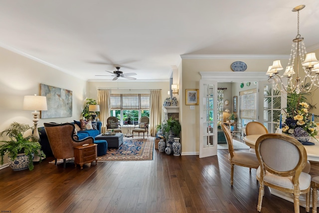220 Ivy Rd, Egg Harbor Township, NJ 08234 - sitting room with baseboards, ornamental molding, dark wood finished floors, and ceiling fan with notable chandelier