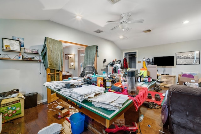 2149 Shore Rd, Linwood, NJ 08221 - home office featuring vaulted ceiling, wood finished floors, ceiling fan, and recessed lighting