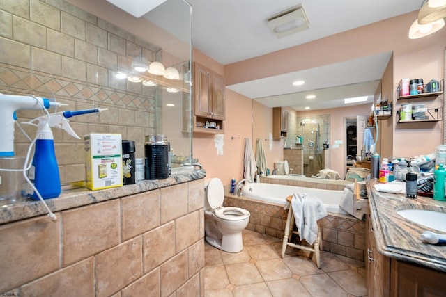 2149 Shore Rd, Linwood, NJ 08221 - full bathroom featuring a stall shower, tile patterned floors, a bath, vanity, and recessed lighting