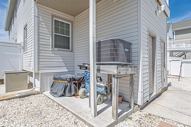 exterior space featuring central air condition unit