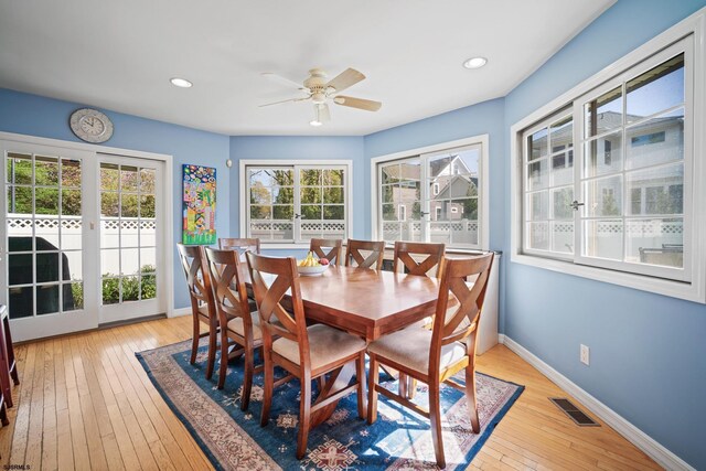 104 Van Sant Ave, Linwood, NJ 08221 - dining area featuring baseboards, a ceiling fan, light wood-style flooring, and recessed lighting