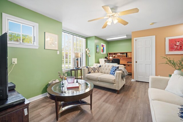 104 Van Sant Ave, Linwood, NJ 08221 - living area with baseboards, a ceiling fan, and wood finished floors