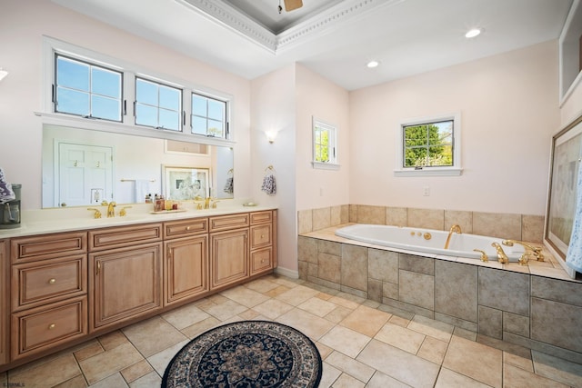 104 Van Sant Ave, Linwood, NJ 08221 - full bath featuring a garden tub, double vanity, recessed lighting, tile patterned floors, and a sink