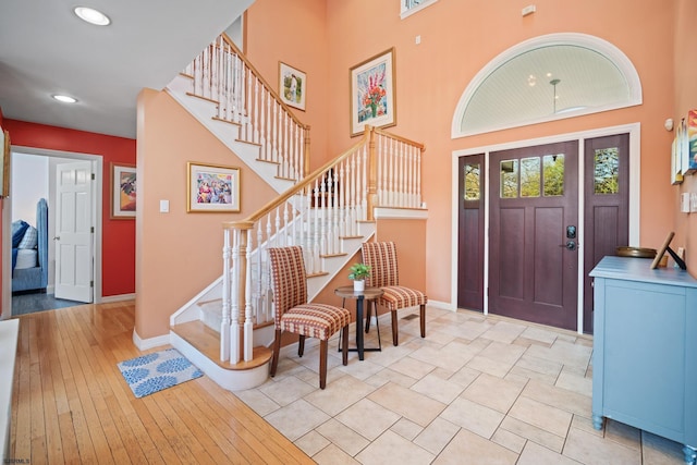104 Van Sant Ave, Linwood, NJ 08221 - foyer entrance featuring recessed lighting, baseboards, a high ceiling, and stairs