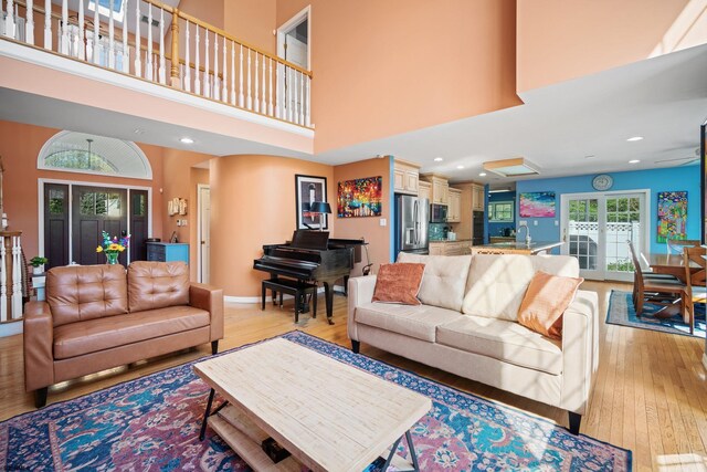 104 Van Sant Ave, Linwood, NJ 08221 - living room with recessed lighting, a high ceiling, and light wood-style floors
