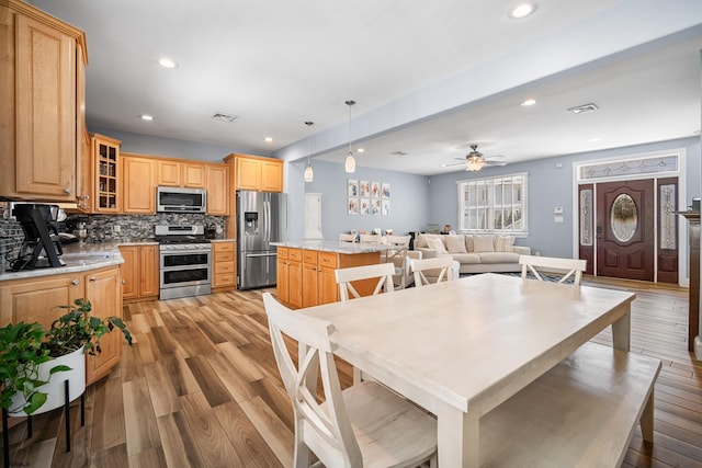 111 N Madison Ave Unit 2, Margate, NJ 08402 - dining area featuring light wood-style floors, a ceiling fan, visible vents, and recessed lighting