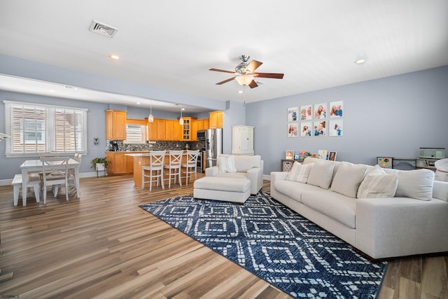 111 N Madison Ave Unit 2, Margate, NJ 08402 - living area with visible vents, baseboards, recessed lighting, a ceiling fan, and light wood finished floors