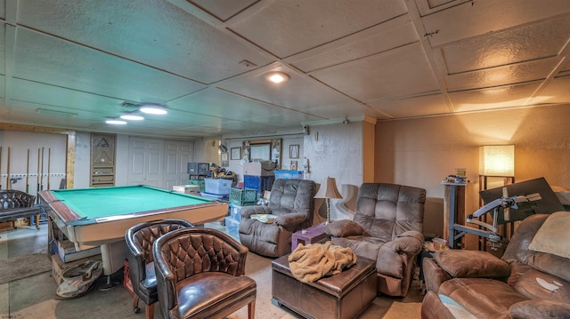 rec room featuring pool table and concrete flooring