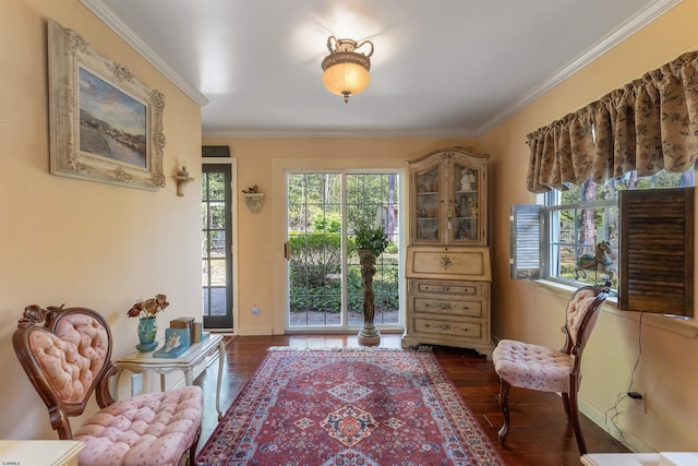 711 Falcon Crest Pl, Smithville, NJ 08205 - sitting room featuring dark wood-type flooring, crown molding, and baseboards