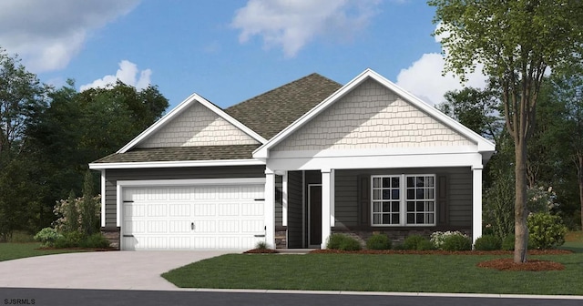 122 Hilton Ct, Egg Harbor Township, NJ 08234 - craftsman-style house featuring an attached garage, driveway, a front yard, and a shingled roof