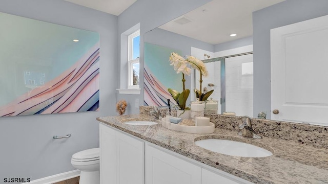 122 Hilton Ct, Egg Harbor Township, NJ 08234 - full bath featuring a stall shower, toilet, and double vanity