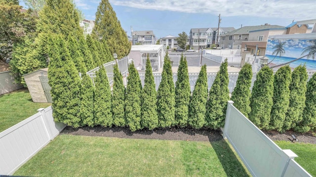 view of yard featuring a residential view and a fenced backyard
