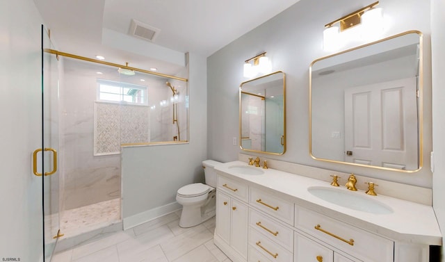 933 Oak Grv, Linwood, NJ 08221 - full bathroom with double vanity, visible vents, a shower stall, a sink, and toilet
