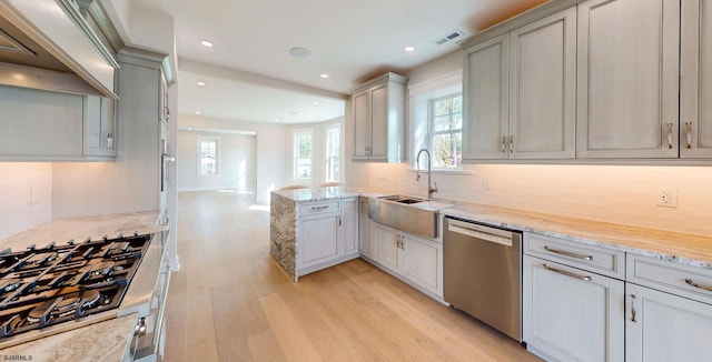 933 Oak Grv, Linwood, NJ 08221 - kitchen with light wood-style floors, recessed lighting, light stone counters, a sink, and appliances with stainless steel finishes