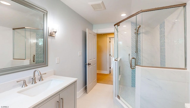 933 Oak Grv, Linwood, NJ 08221 - full bath with vanity, recessed lighting, baseboards, a shower stall, and visible vents