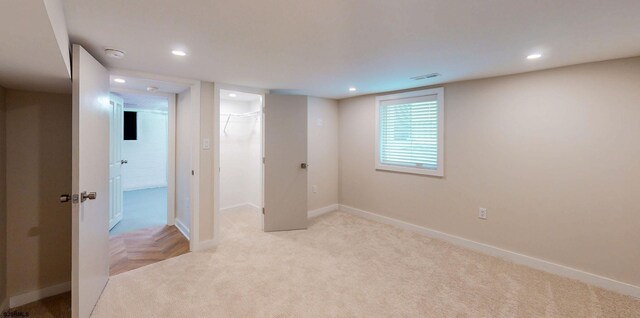 933 Oak Grv, Linwood, NJ 08221 - below grade area featuring baseboards, visible vents, recessed lighting, and light colored carpet