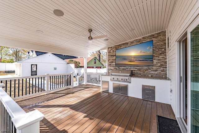 933 Oak Grv, Linwood, NJ 08221 - wooden terrace featuring ceiling fan, fence, grilling area, and area for grilling