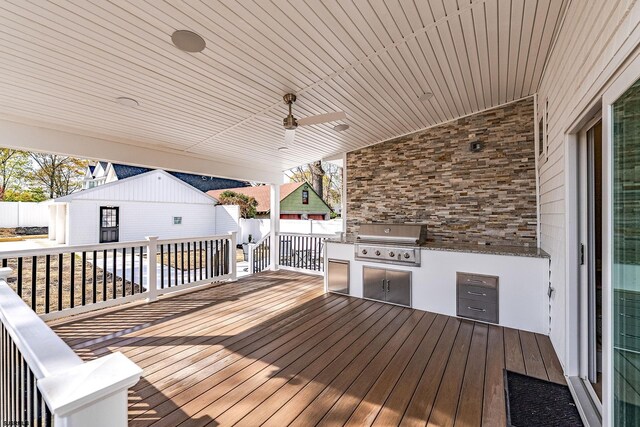 933 Oak Grv, Linwood, NJ 08221 - wooden terrace featuring fence, a ceiling fan, a grill, and area for grilling