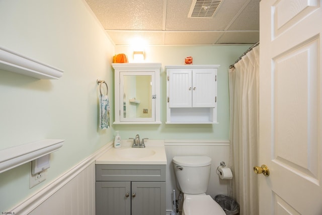 921 Wesley Ave Unit B21, Ocean City, NJ 08226 - bathroom featuring visible vents, wainscoting, vanity, toilet, and a drop ceiling