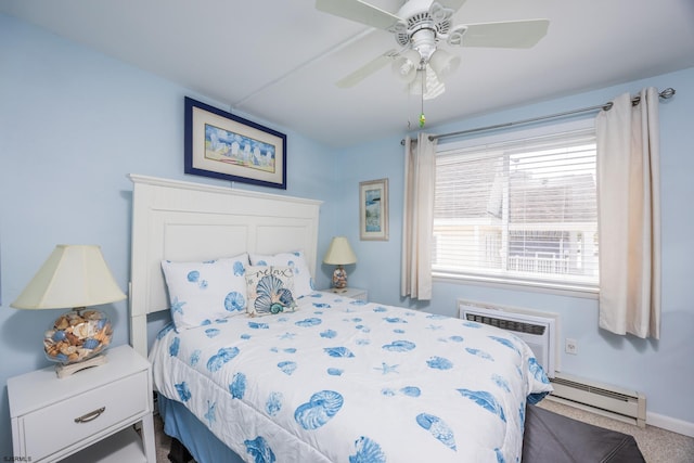 921 Wesley Ave Unit B21, Ocean City, NJ 08226 - carpeted bedroom with an AC wall unit, ceiling fan, and a baseboard radiator
