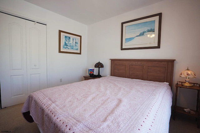 bedroom featuring carpet flooring and a closet