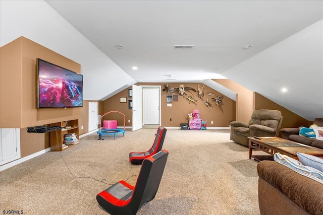 5905 Hickory St, Mays Landing, NJ 08330 - game room with carpet floors, vaulted ceiling, baseboards, and recessed lighting