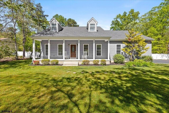 5905 Hickory St, Mays Landing, NJ 08330 - cape cod house with a front lawn, roof with shingles, and covered porch