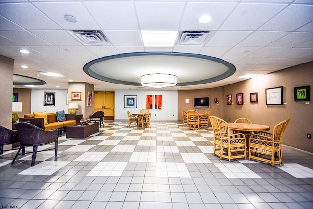 lobby with recessed lighting and a paneled ceiling