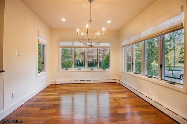 862 Central Ave, Hammonton, NJ 08037 - unfurnished sunroom with baseboard heating, a chandelier, and a baseboard radiator