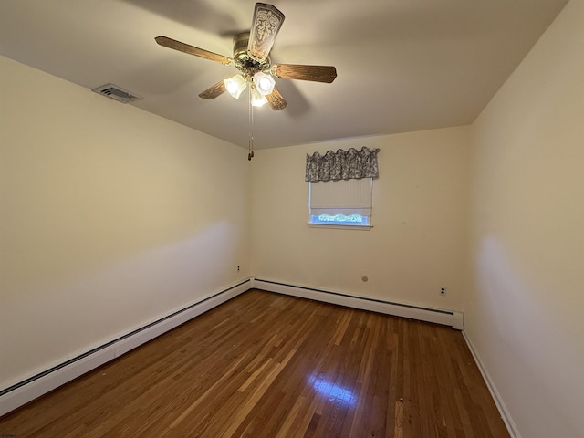 8508 Wellington Ave, Margate, NJ 08402 - spare room with ceiling fan, wood finished floors, a baseboard radiator, and baseboards