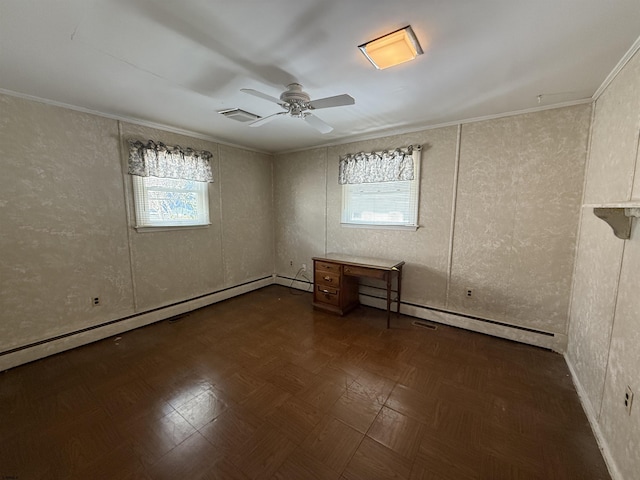 8508 Wellington Ave, Margate, NJ 08402 - spare room with ornamental molding, ceiling fan, and baseboard heating