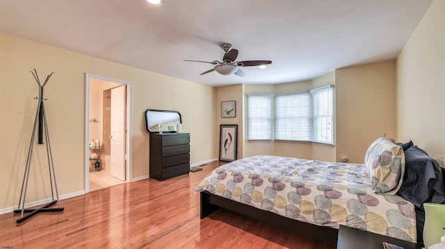 54 Hartford Dr, Egg Harbor Township, NJ 08234 - bedroom featuring light wood-type flooring, baseboards, recessed lighting, ensuite bathroom, and ceiling fan