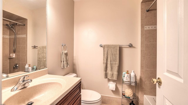 54 Hartford Dr, Egg Harbor Township, NJ 08234 - bathroom featuring toilet, vanity, tile patterned floors, and baseboards