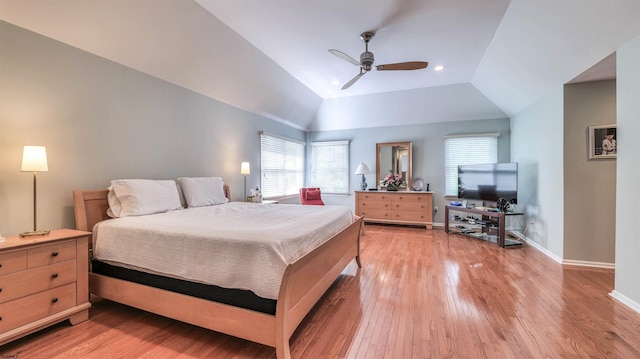 54 Hartford Dr, Egg Harbor Township, NJ 08234 - bedroom featuring light wood-type flooring, baseboards, vaulted ceiling, a ceiling fan, and recessed lighting