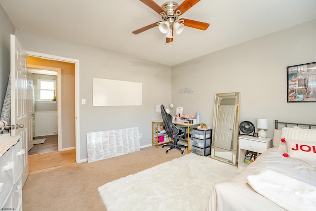 464 S Ash Ave, Galloway Township, NJ 08205 - bedroom with light carpet, baseboards, a desk, and a ceiling fan