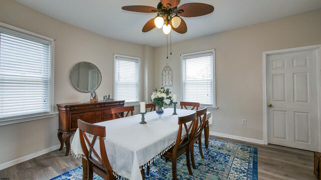14 N Hillside Ave, Ventnor, NJ 08406 - dining space featuring ceiling fan, baseboards, and wood finished floors