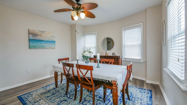 14 N Hillside Ave, Ventnor, NJ 08406 - dining area with plenty of natural light, a ceiling fan, wood finished floors, and baseboards